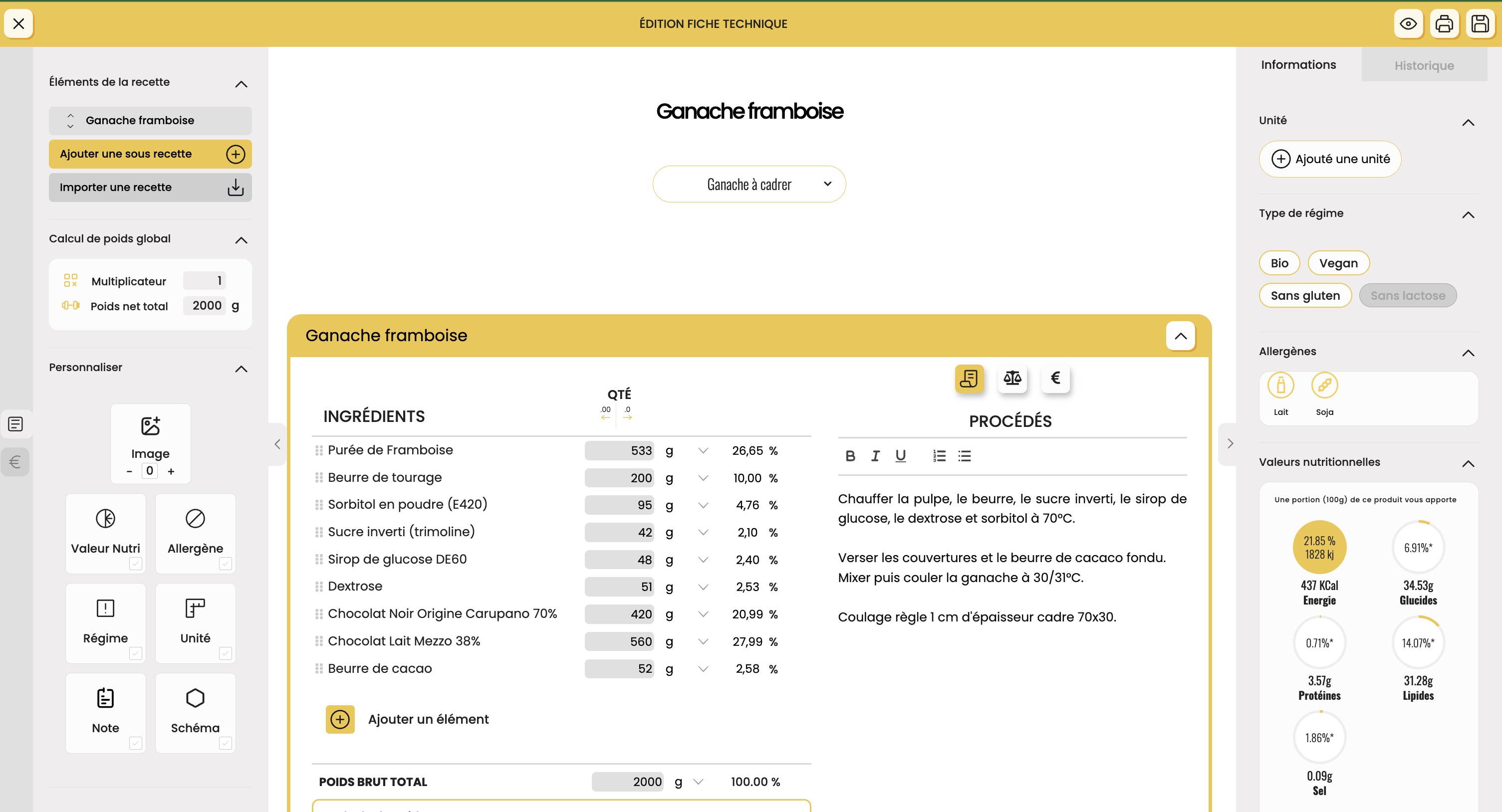 Fiche recette personnalisée